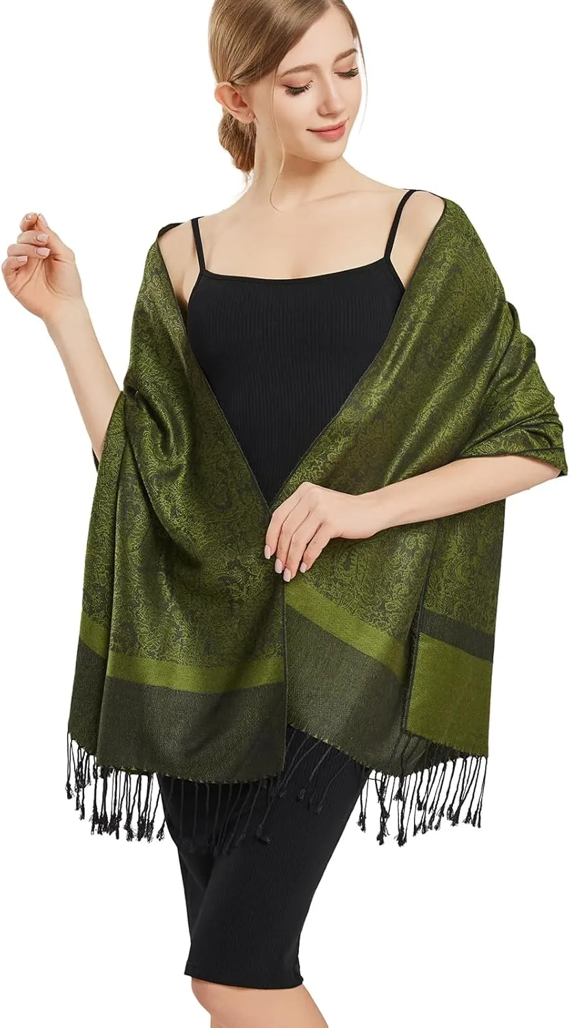 vimate Silky Paisley Pashmina Shawl Scarf-Women's Soft Double-side Jacquard Pashminas Wrap for Evening Dress Travel Shawl