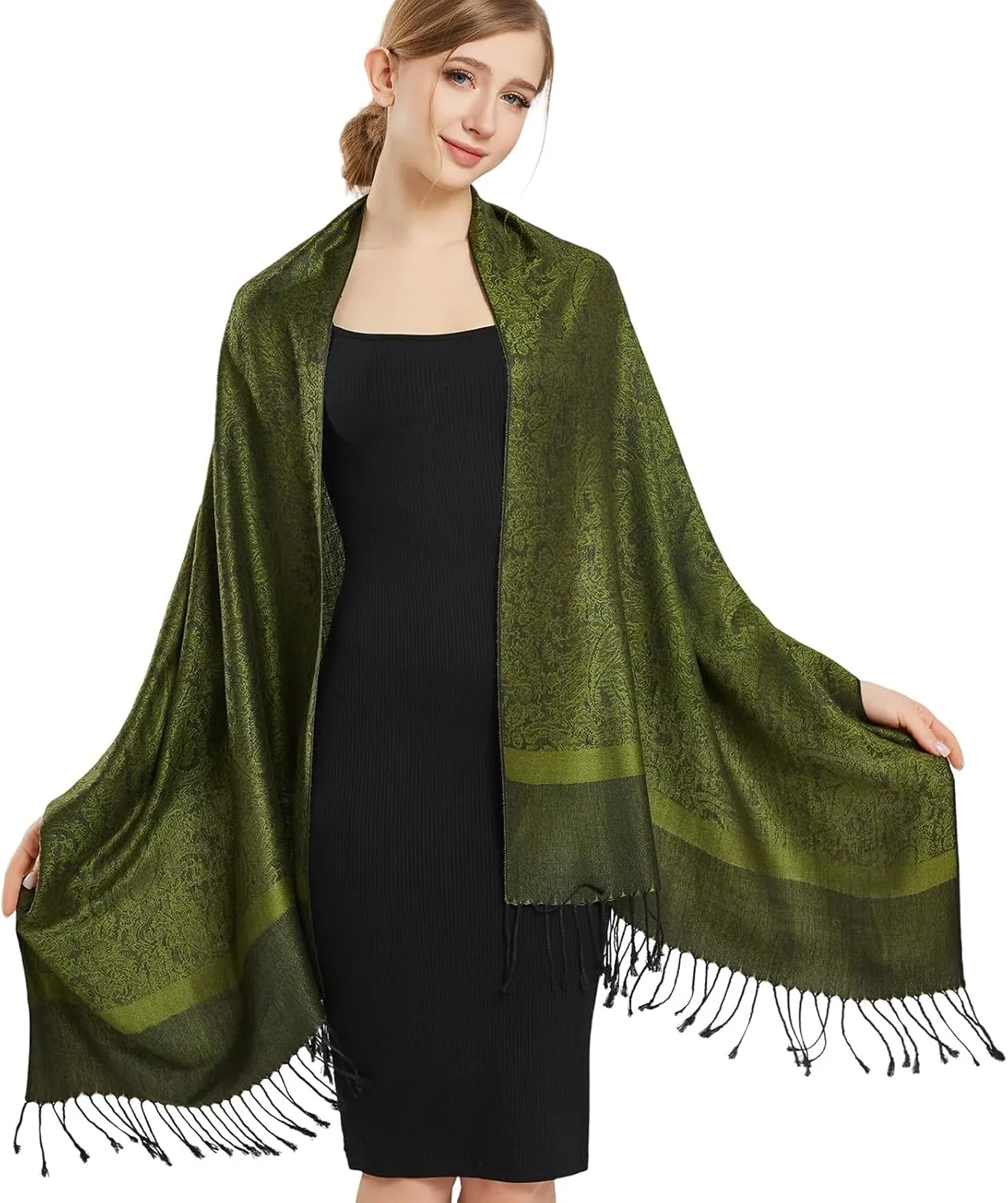 vimate Silky Paisley Pashmina Shawl Scarf-Women's Soft Double-side Jacquard Pashminas Wrap for Evening Dress Travel Shawl