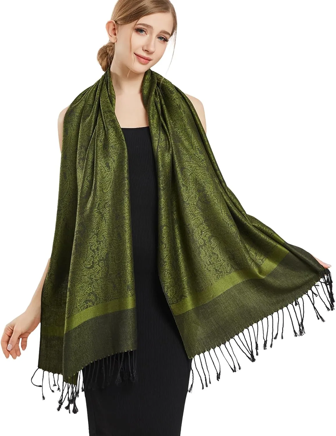 vimate Silky Paisley Pashmina Shawl Scarf-Women's Soft Double-side Jacquard Pashminas Wrap for Evening Dress Travel Shawl