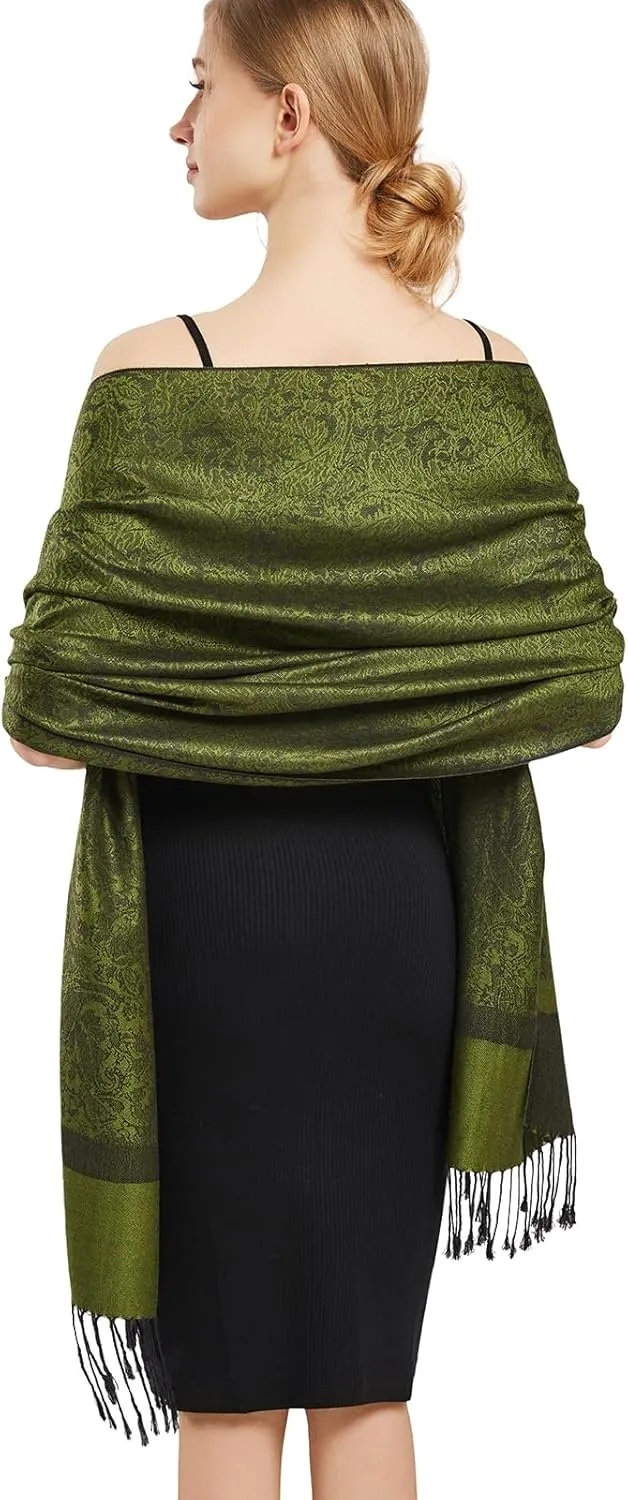 vimate Silky Paisley Pashmina Shawl Scarf-Women's Soft Double-side Jacquard Pashminas Wrap for Evening Dress Travel Shawl