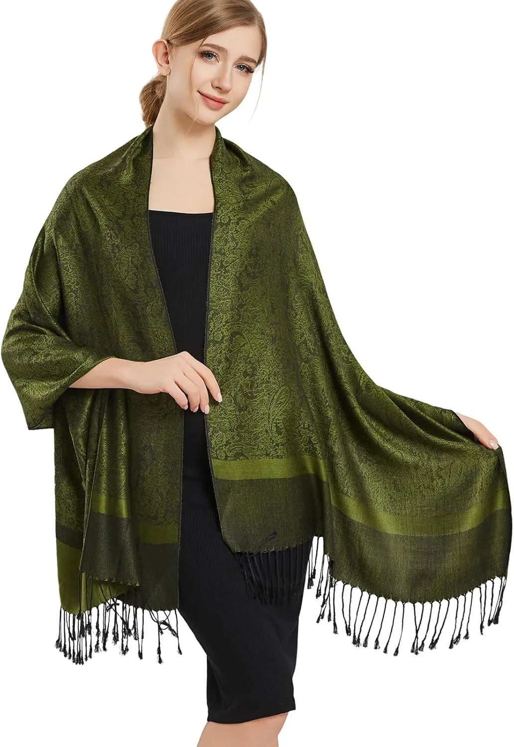 vimate Silky Paisley Pashmina Shawl Scarf-Women's Soft Double-side Jacquard Pashminas Wrap for Evening Dress Travel Shawl