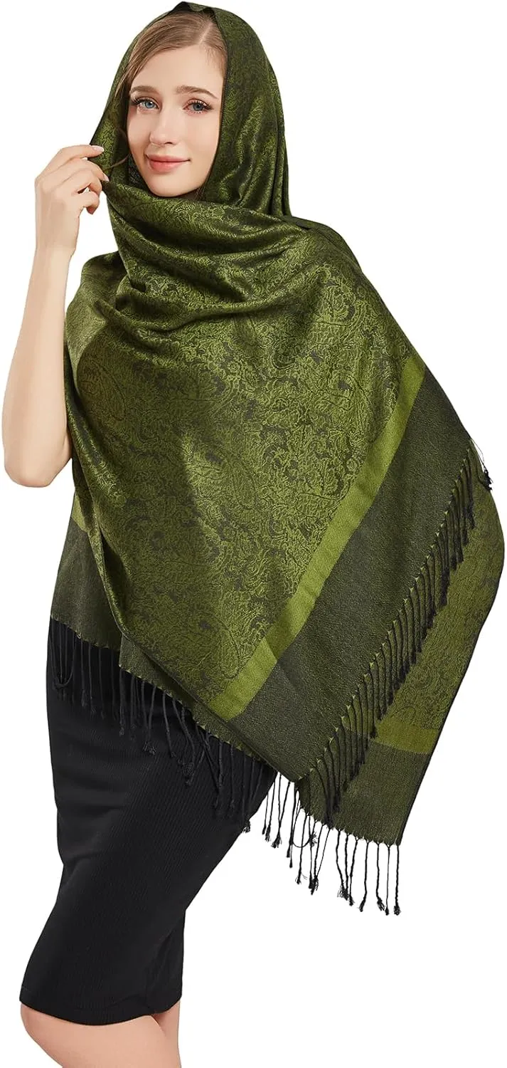 vimate Silky Paisley Pashmina Shawl Scarf-Women's Soft Double-side Jacquard Pashminas Wrap for Evening Dress Travel Shawl