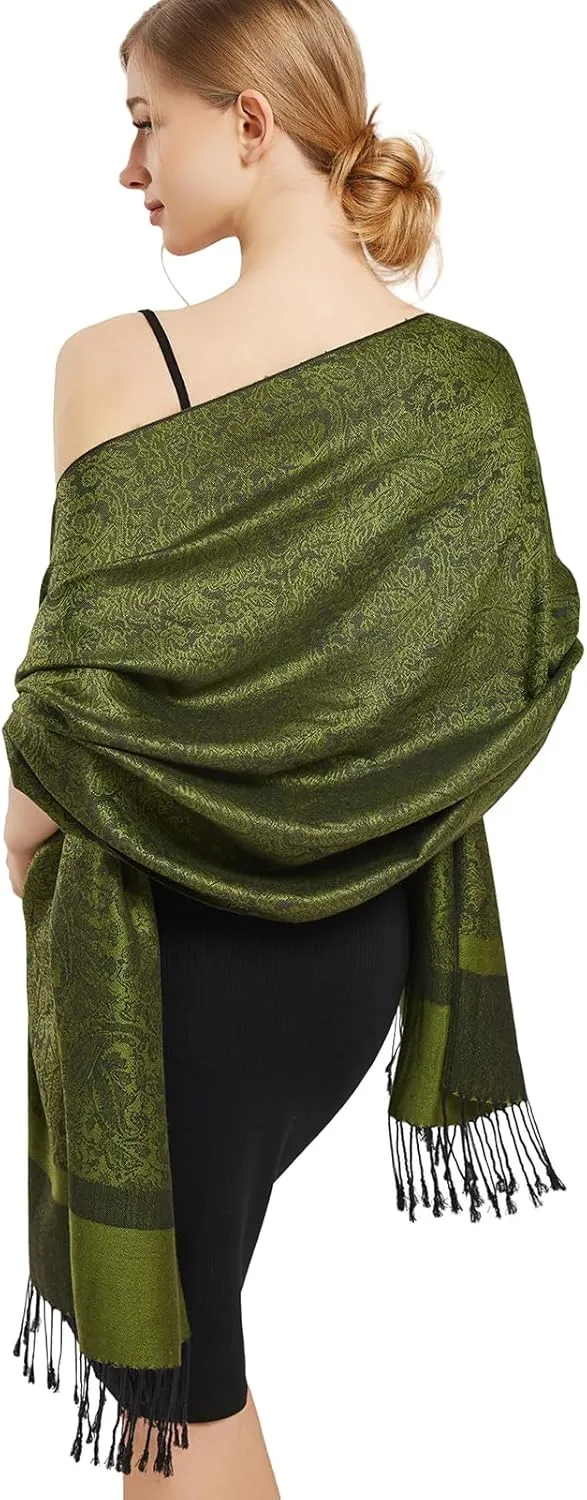 vimate Silky Paisley Pashmina Shawl Scarf-Women's Soft Double-side Jacquard Pashminas Wrap for Evening Dress Travel Shawl