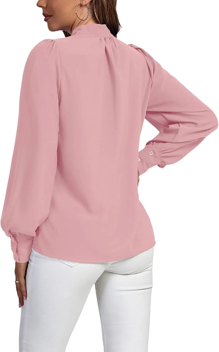 Vrtige Women's Elegant Bow Tie Neck Long Sleeve Blouse Office Top Shirt