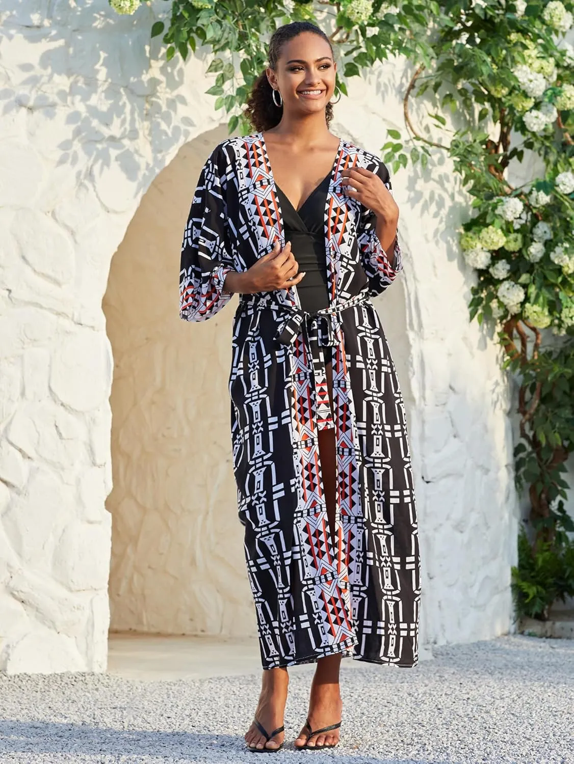 Women Casual Open Front Lightweight Cardigan Long Beach Kimono Cover Up