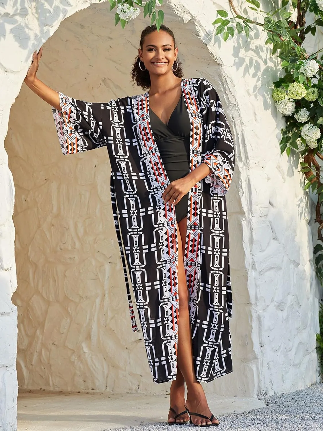 Women Casual Open Front Lightweight Cardigan Long Beach Kimono Cover Up
