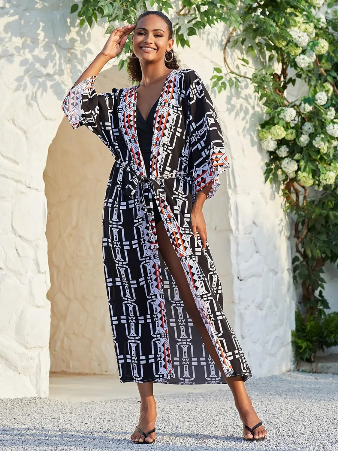 Women Casual Open Front Lightweight Cardigan Long Beach Kimono Cover Up