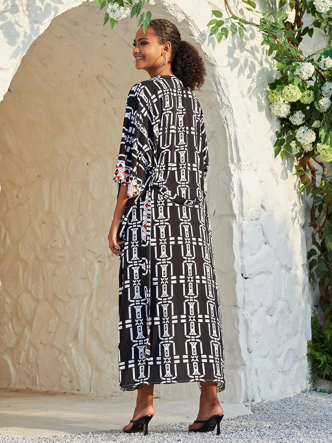 Women Casual Open Front Lightweight Cardigan Long Beach Kimono Cover Up