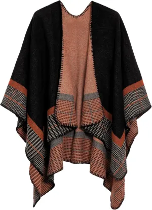 Womens Retro Warm Shawls Poncho Cape Floral Printed Open Front Cardigans Sweater
