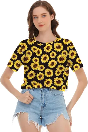 Womens Summer Sexy Crop Tops Oversized Floral Print Graphic Geometric Cropped T Shirts