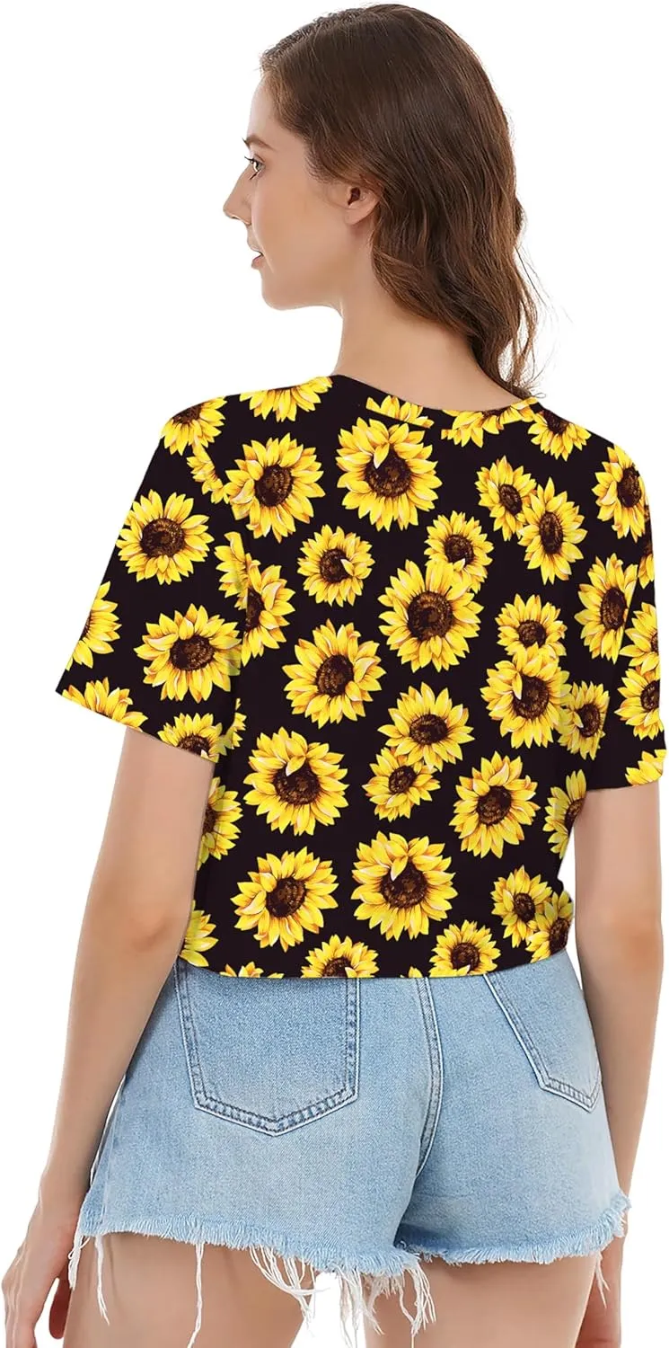 Womens Summer Sexy Crop Tops Oversized Floral Print Graphic Geometric Cropped T Shirts