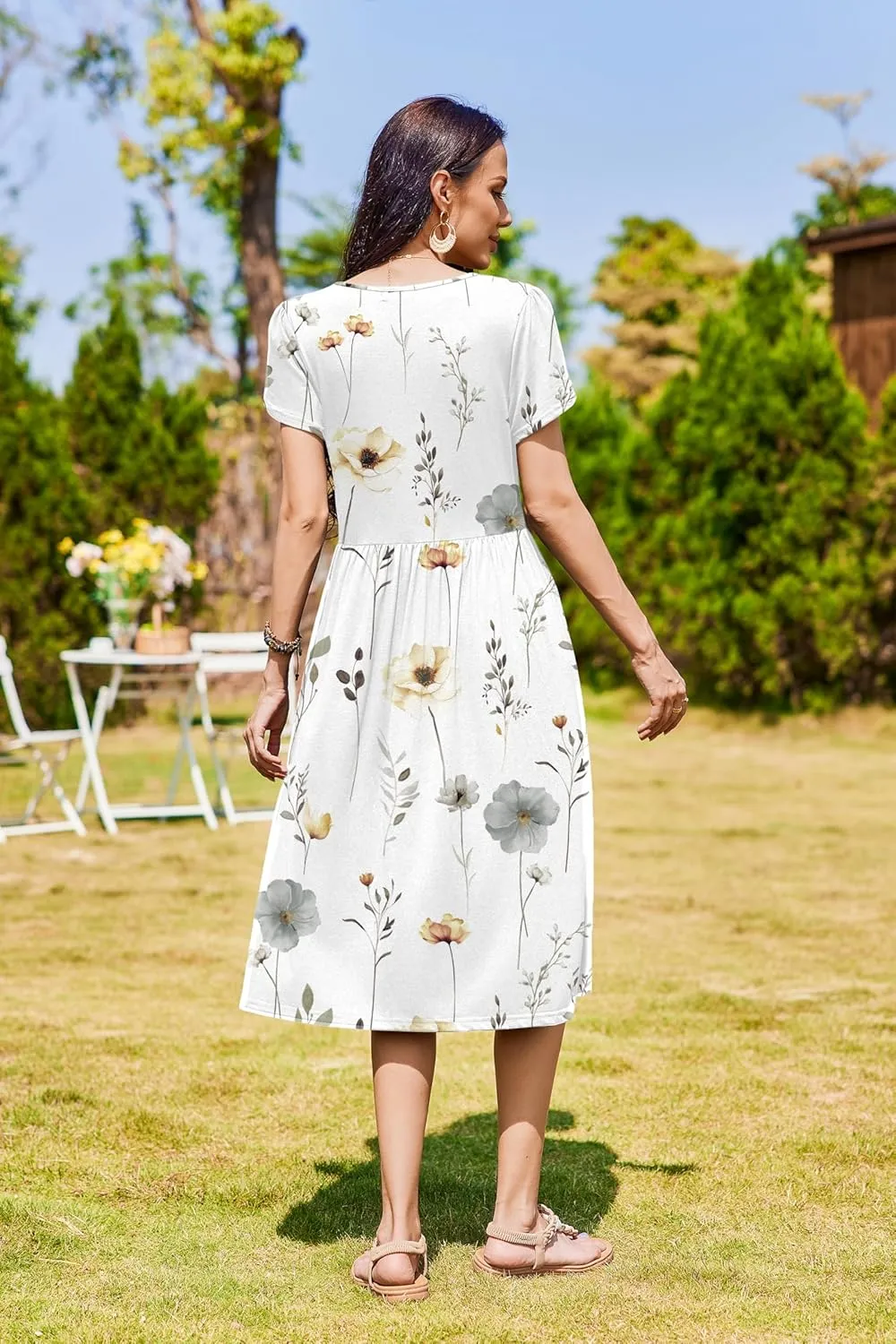 Zeagoo Women Summer Short Sleeve Midi Dress with Pockets Casual Aline Flowy Tshirt Dress Floral Vocation Beach Sundress