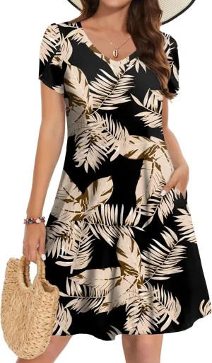 Zeagoo Womens Summer A-Line Dress with Pockets Mini Short Sleeve Dresses Flowy Beach Swing Dress 2025 Vacation Travel