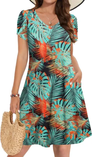Zeagoo Womens Summer A-Line Dress with Pockets Mini Short Sleeve Dresses Flowy Beach Swing Dress 2025 Vacation Travel