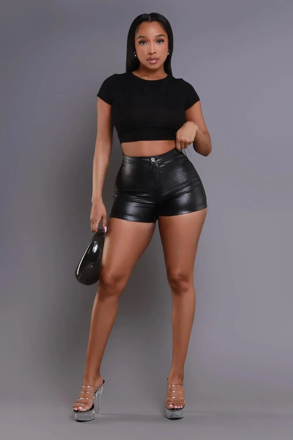 Zebaexf Black Leather Shorts High Waist Sexy Legging Shorts Womens Casual Faux Leather Shorts